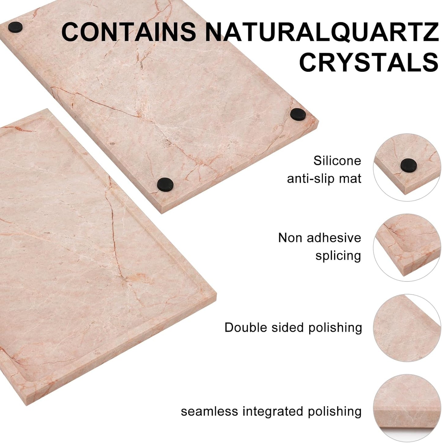 Real Luxurious Natural Marble Tray - 12x8 Inch Marble Vanity Tray for Perfume Display, Jewelry Organizer, Bathroom & Home Decor -Heavy Duty Non-Slip Stone Tray (Non-Resin/Non-Ceramic)（Pink）