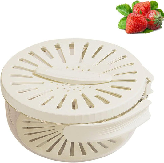 2025 New Draining Basket with Lid, Fruit Drainer Container with Handle, 2 in 1 Multi-function Drain Basket, For Rinsing Straining Vegetable Washing Fruit Portable Storage Container (Beige)