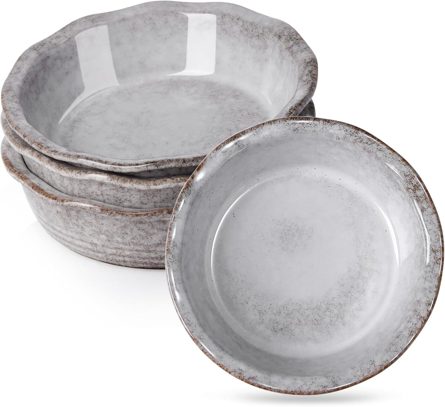 NUTRIUPS Small Pie Pans Set of 4, 6.5 Inch Ceramic Mini Pot Pie Baking Dishes, Oven Safe (6.5in, Grey, 4PCS)