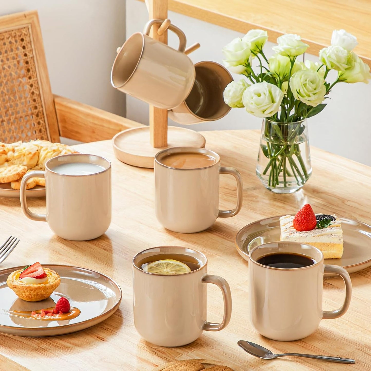 vancasso 16 oz Coffee Mugs Set of 6, Large Ceramic Mug with Handle, Unique Glaze Coffee Cups for Latte, Cappuccino & Hot Cocoa, Dishwasher & Microwave Safe, Brown, Series PLAYA