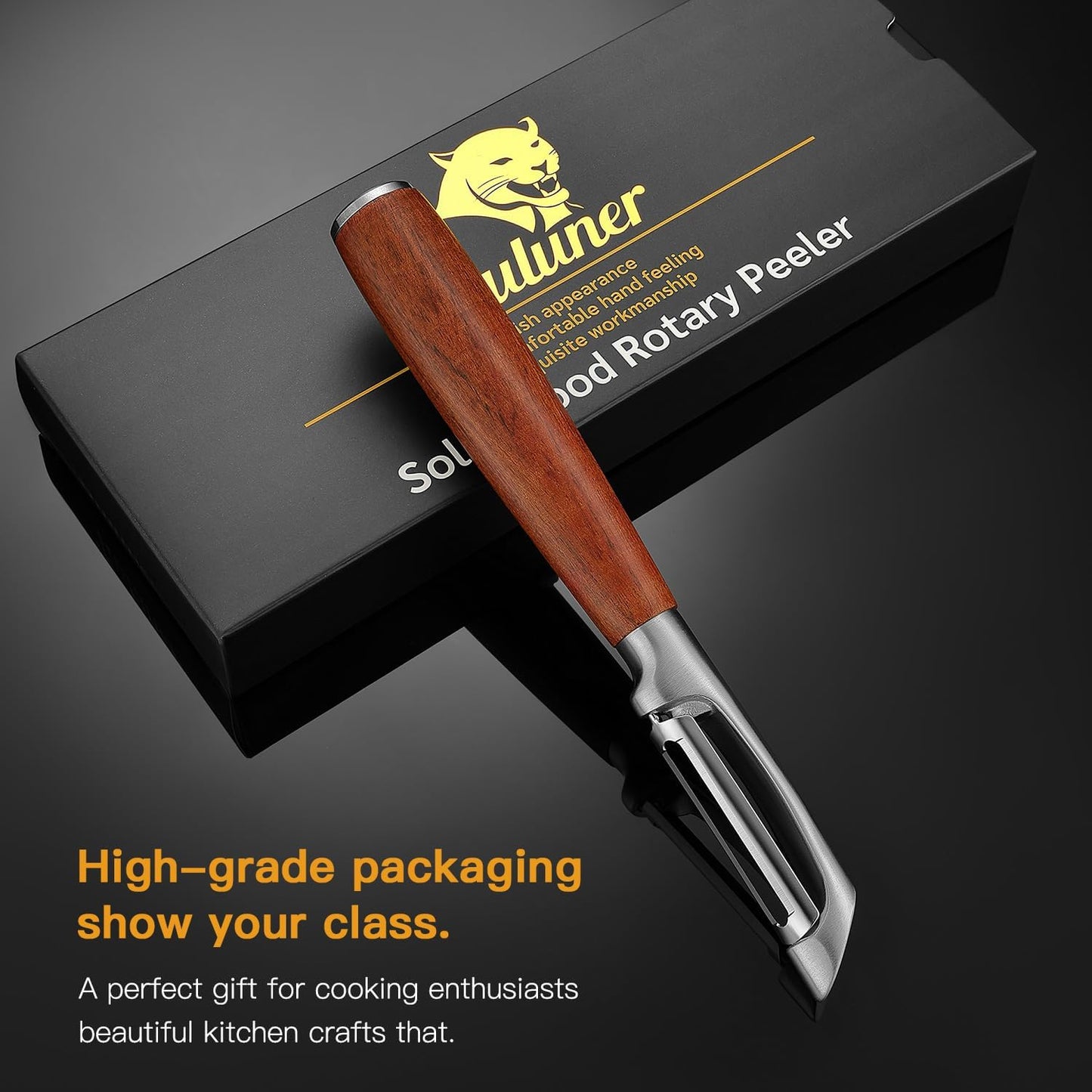 KU LUNER Premium 304 Stainless Steel Multifunctional Kitchen Fruit and Vegetable Peeler with Real Wood Handle，Ultra Sharp Strong Blade