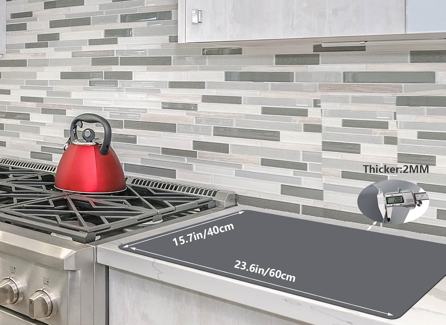 emolife Silicone Mats for Kitchen Counter, Thick 2mm, Countertop Protector, Heat Resistant Mat, Non-Slip (Dark Grey)