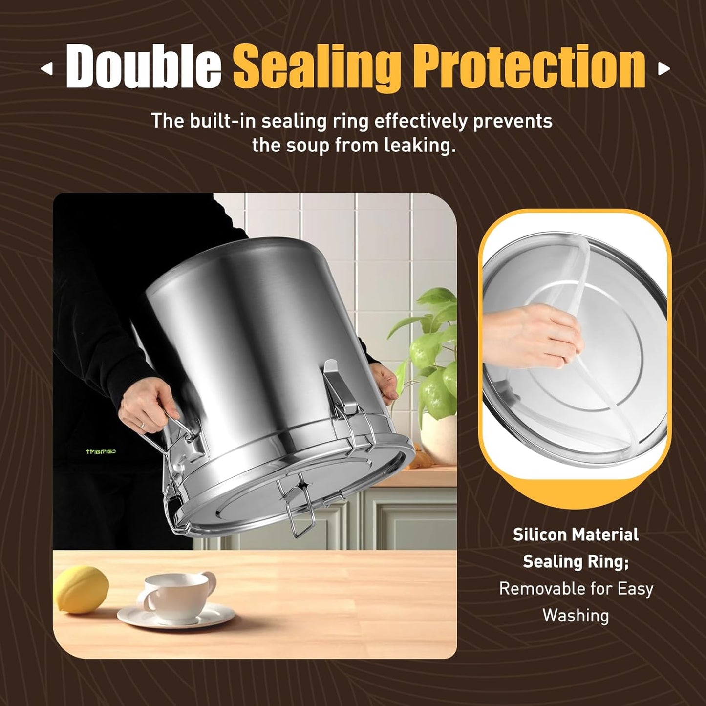 33L Stainless Steel Storage Bucket, Food Storage Containers With Lids and Sturdy Locking Clamp, 10-21lbs Metal Storage Bucket for Rice, Flour, Grain, Coffee Bean(33L)