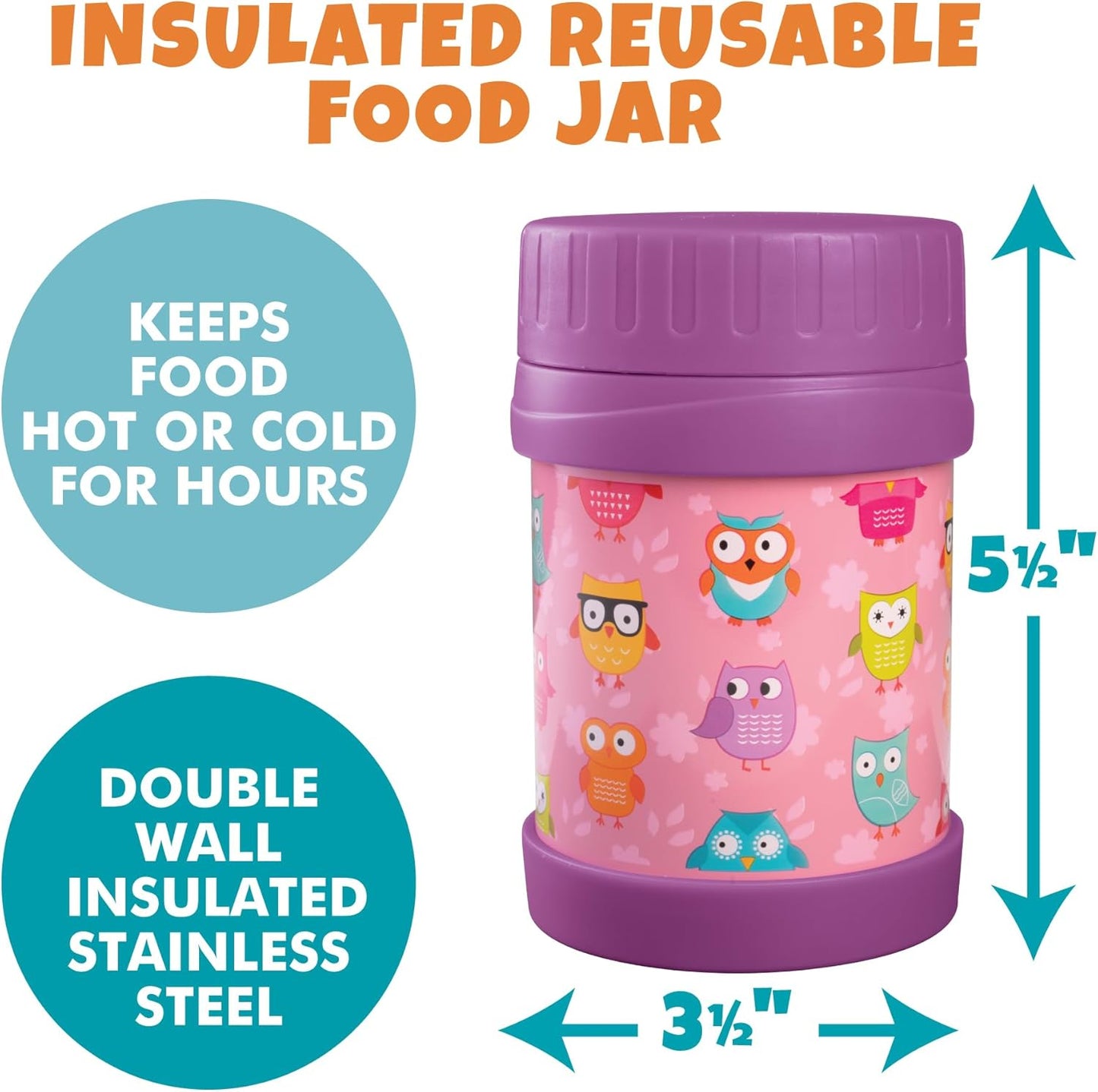 Bentology Insulated 13oz Food Jar for Kids- Hot or Cold Food, Soups, Liquids, Noodles - Wide Mouth Stainless Steel Container & BPA Free, Large Leak Proof thermos for Back to School Lunch Boxes, Bags
