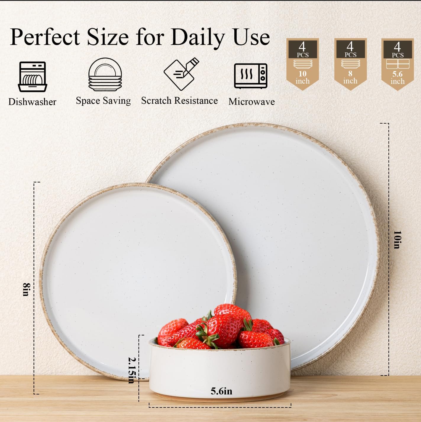 AmorArc Ceramic Dinnerware Sets for 6, 18 Pieces Handpainted Plates and Bowls Set with Rustic Terracotta Underside, Scratch Resistant Stoneware Dishes Set, Dishwasher & Microwave Safe