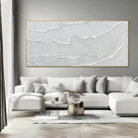 MLART99 White Wave Wall Art Textured Canvas Minimalist Coastal Poster Modern Oversized Painting - 32x70 Inch Extra Large Minimalist Artwork for Living Room Hallway Home Decor