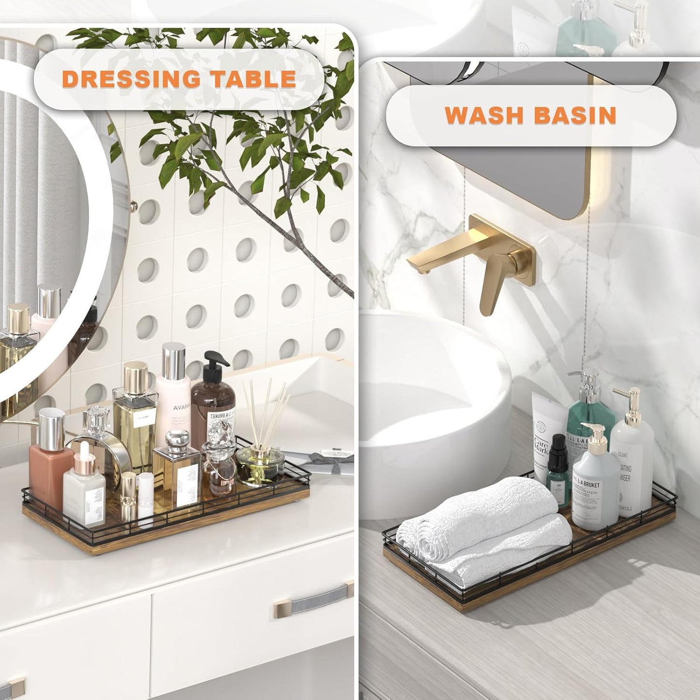 Bathroom Toilet Tank Tray, 13" Wood Storage Basket Back of Toilet Basket Organizer, Vanity Tray for Perfume Makeup Candle Kitchen Counter Coffee Table Bar Decor Rustic