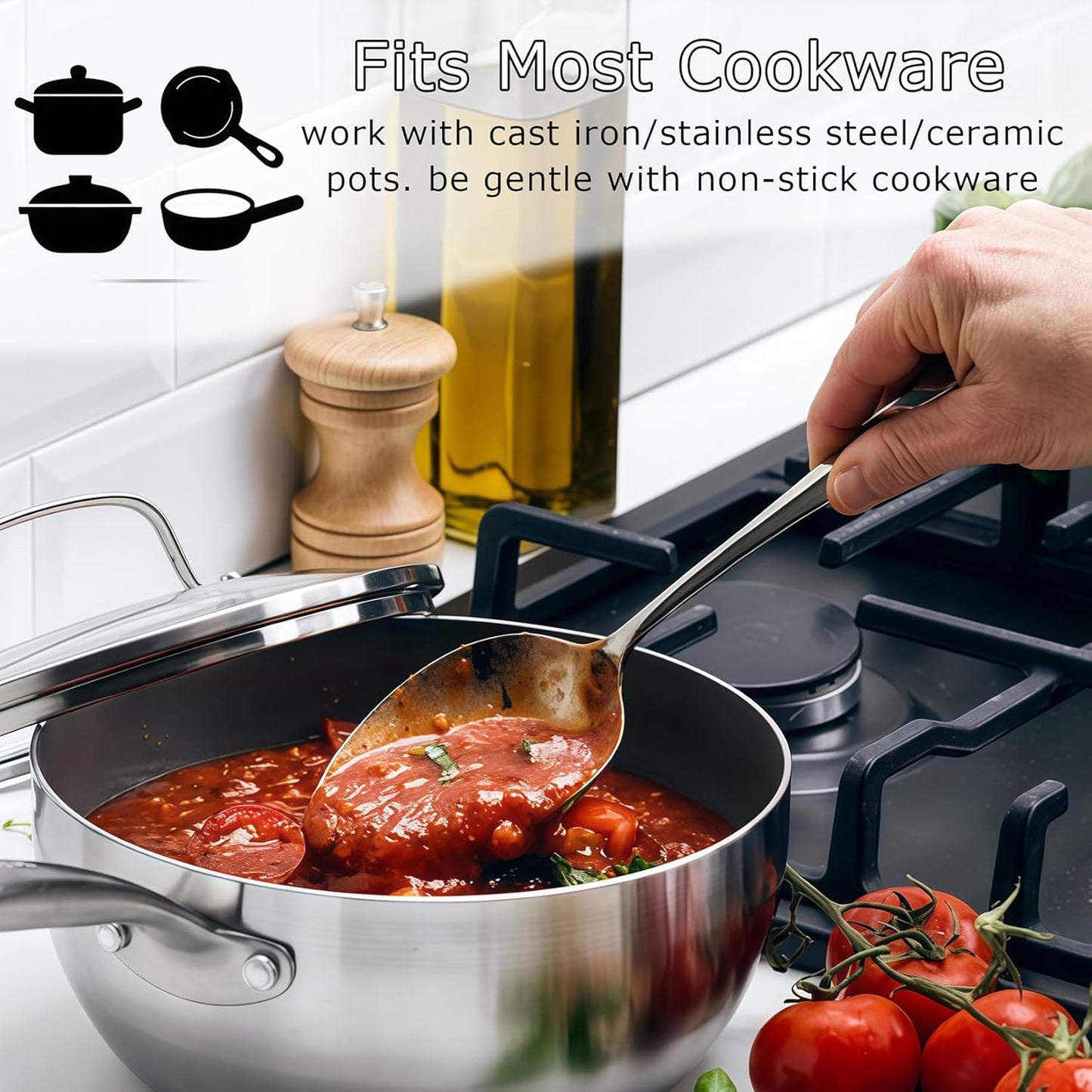 Cooking Utensils Set 4pcs - Stainless Steel Kitchen Utensils, Heavy Duty Metal Utensils Set with Stainless Steel Spatula Set Wok Spatula, Serving Spoons, Ergonomic Handle and Dishwasher Safe