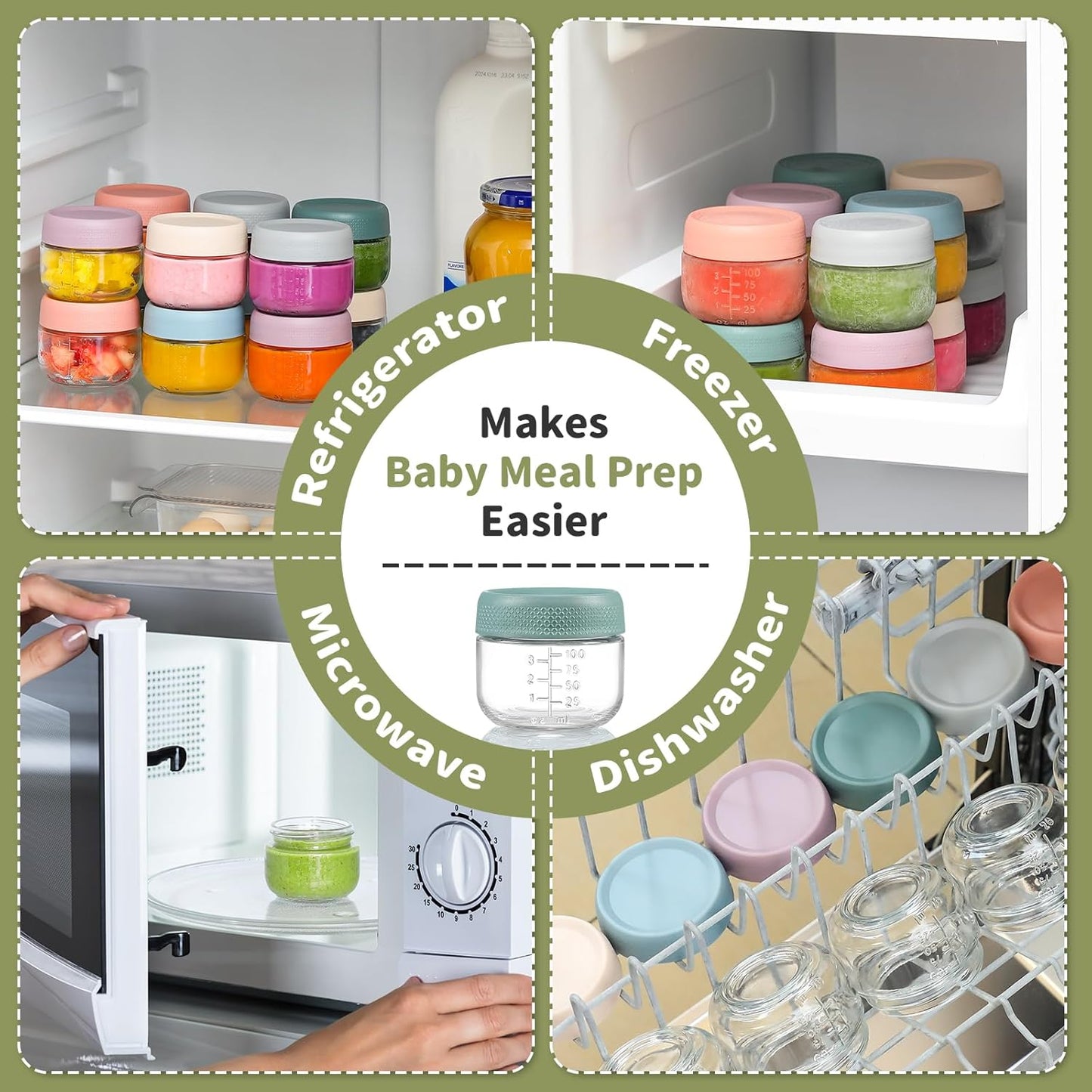 NETANY 6 Pack 4 oz Glass Baby jars with Airtight Lids, Glass Baby Food Storage Containers,Overnight Oats Containers with Lids | Microwave, Dishwasher & Freezer Safe | Includes 10 Labels