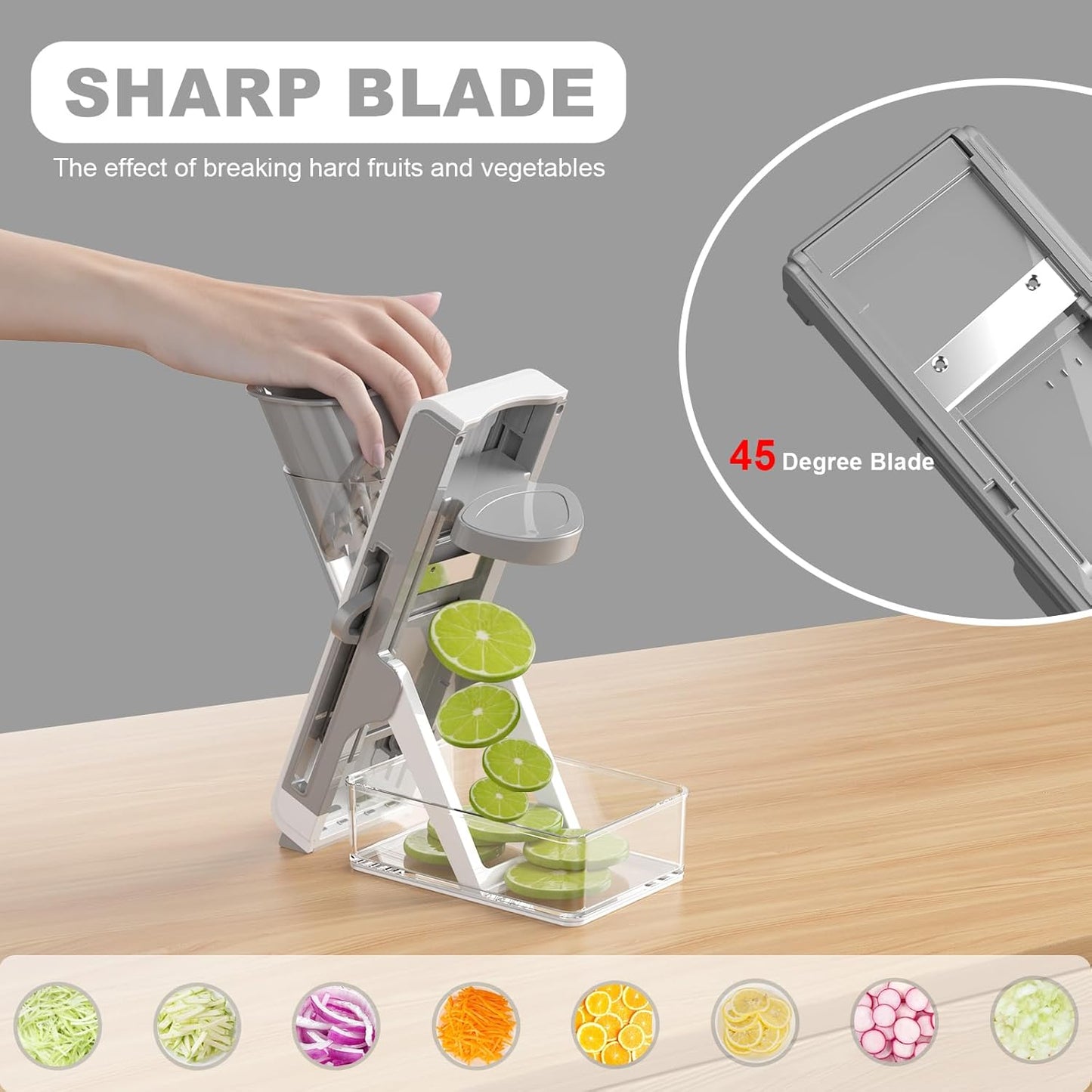 FEICO Upgrade Safe Mandoline Slicer potato slicer - Adjustable Mandoline Slicer food chopper, Fries Cutter, Kitchen Chopping Artifact, Gift (White-dark gray)