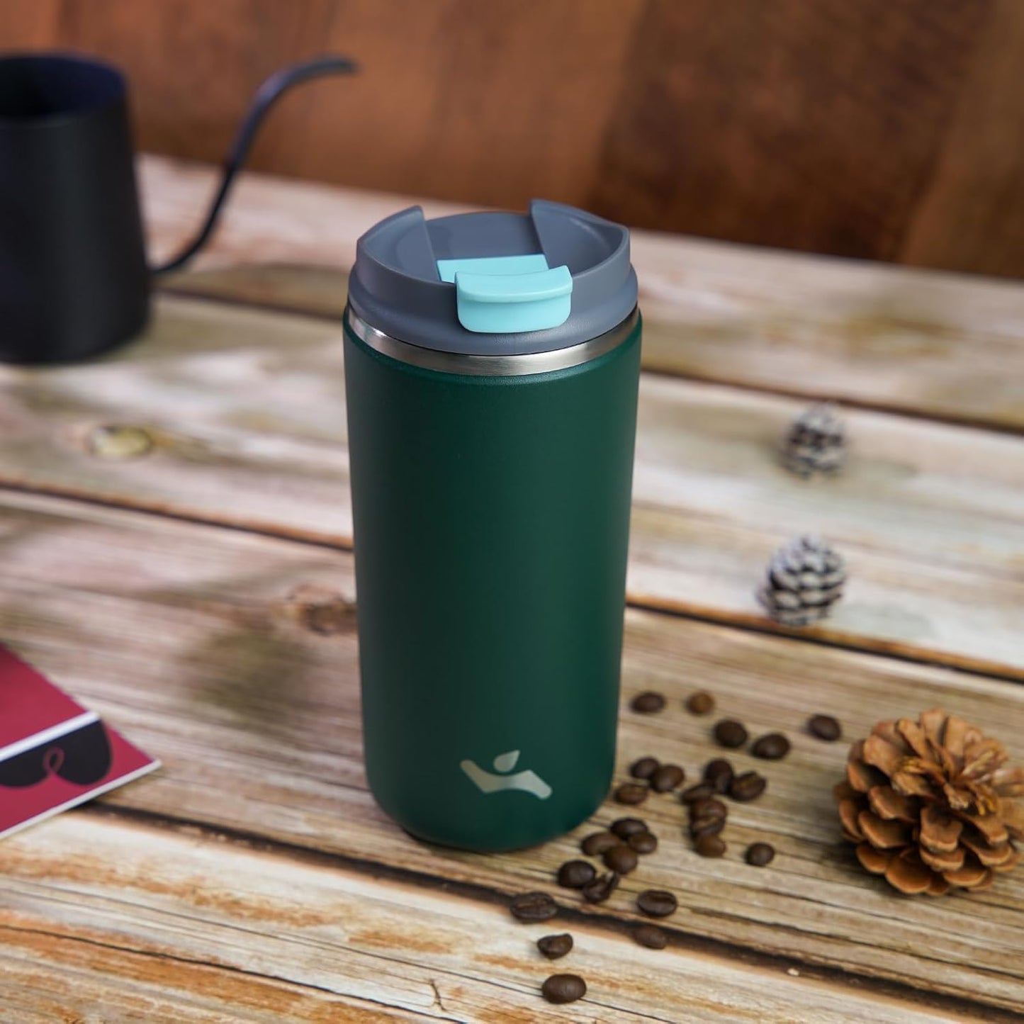 Tumbler with Lid, 16 oz Travel Coffee Mug Double Wall Vacuum Stainless Steel Thermal Metal Cup Insulated Water Bottle,Dark Green