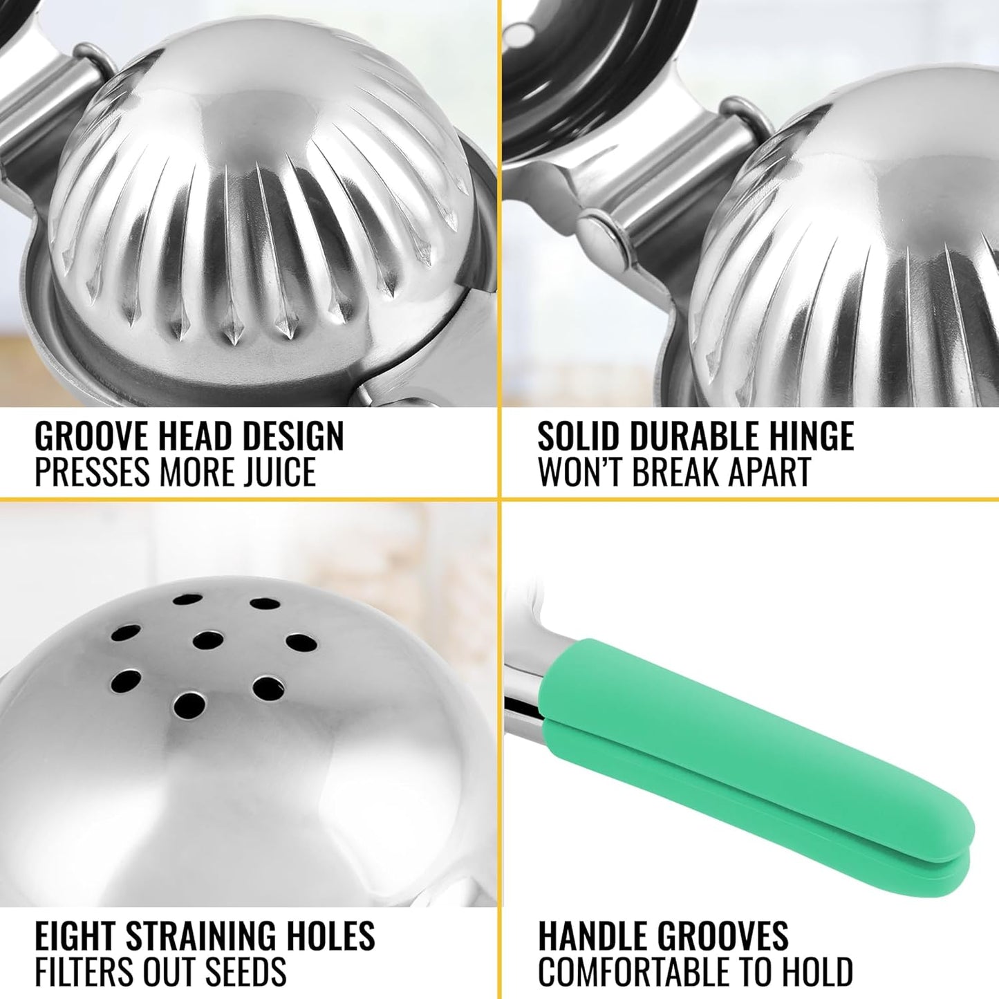 Zulay Kitchen Lemon Squeezer Stainless Steel with Premium Heavy Duty Solid Metal Squeezer Bowl and Food Grade Silicone Handles - Large Manual Citrus Press Juicer and SS Lime Squeezer (Mint)