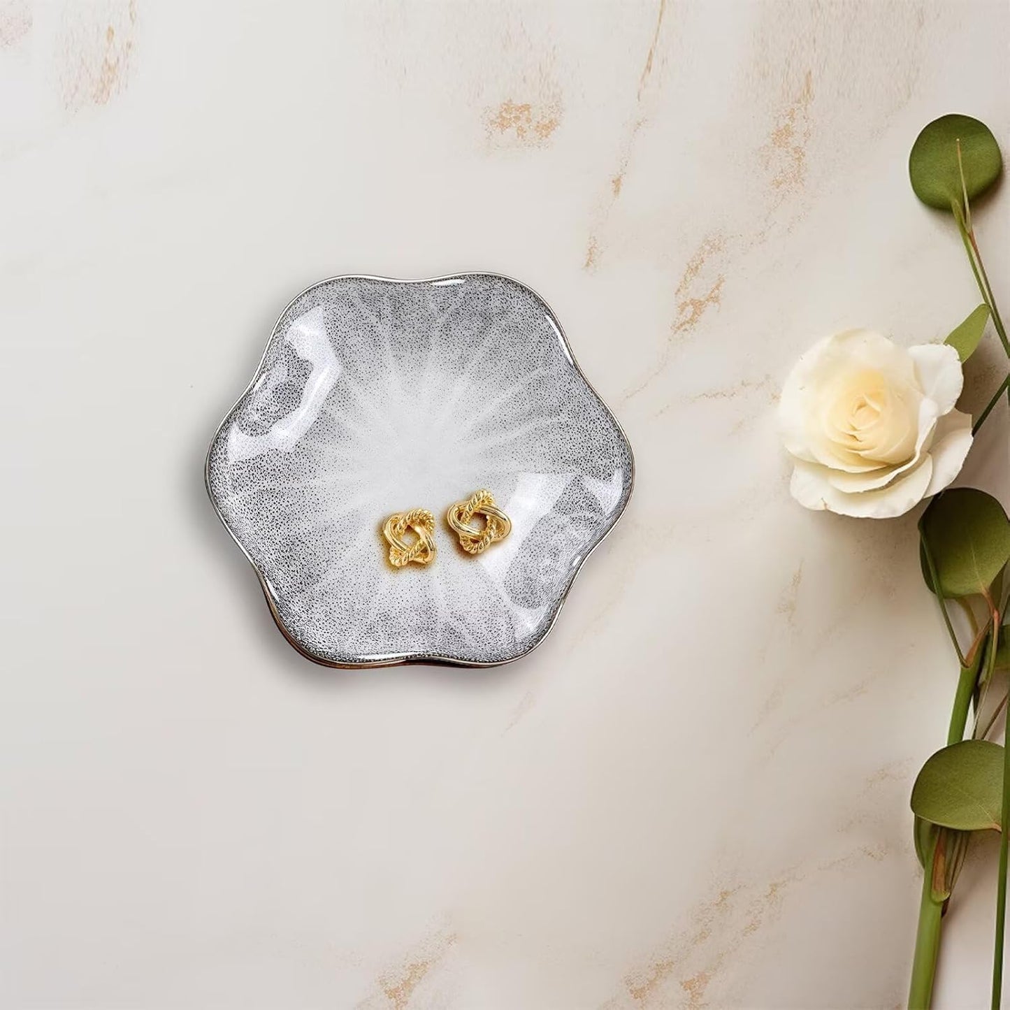 2Pcs Ceramic Jewelry Dish - Lotus Leaf Shape, for Ring Holder Necklace Small Key, Suitable for Mother Friend Sister, Gifts for Women, Cute Plate Trinket Tray, Home Decor (Grey - 2Pcs)