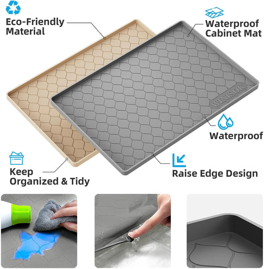 Silicone Under Sink Mat 28" x 19", kitchen Essentials and Gadgets, Shelf liner and Cabinet Protector, Home Organizers and Storage, Waterproof Bathroom Tray