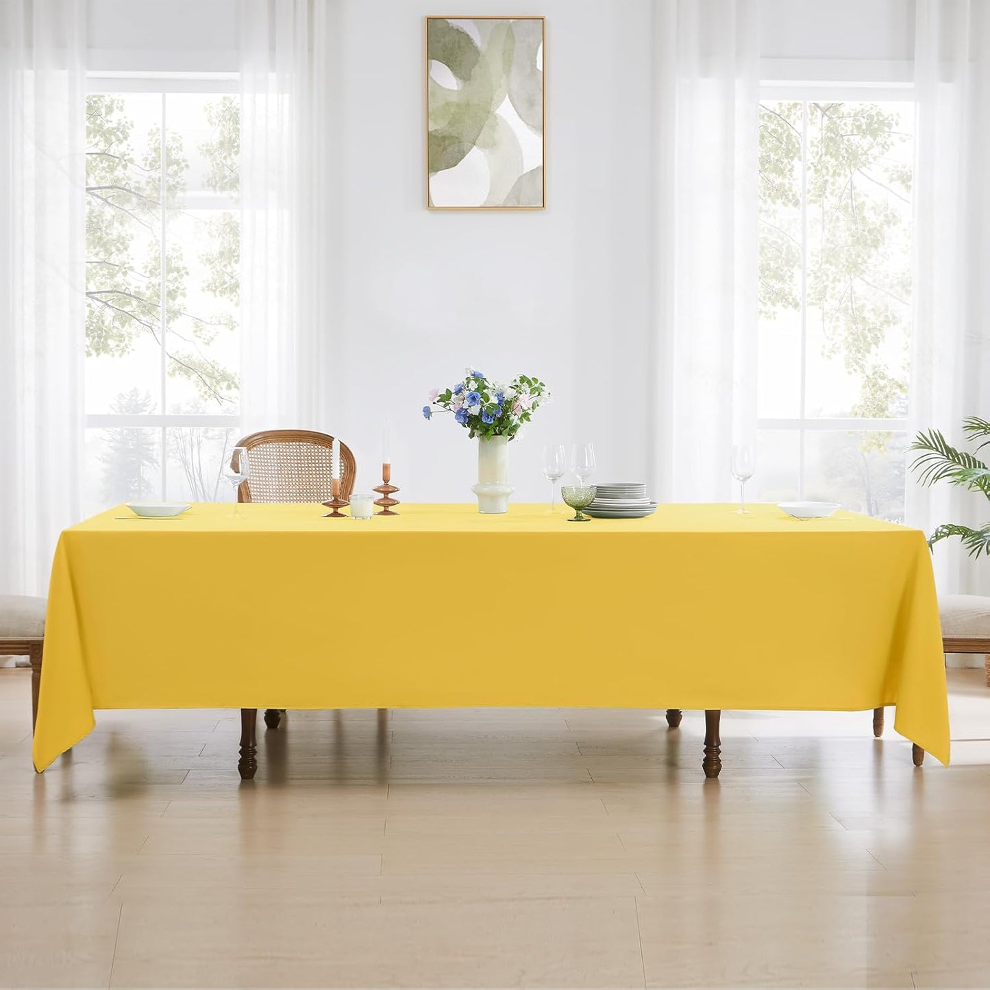 Rectangle Tablecloths 60x120 Inch 2 Pack Yellow Tablecloth Washable Decorative Linen Polyester Table Cloths for Dining Table Banquets Buffet Parties and Wedding