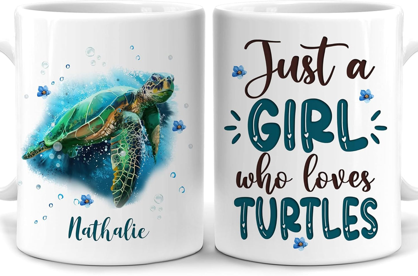 Hyturtle Personalized Gifts Sea Turtle Lover - Just A Girl Who Loves Turtles Custom Name Ceramic Coffee Mug Cup 11oz - Idea Cute Animal Lover Gifts For Women, Girl Daughter On Birthday, Christmas