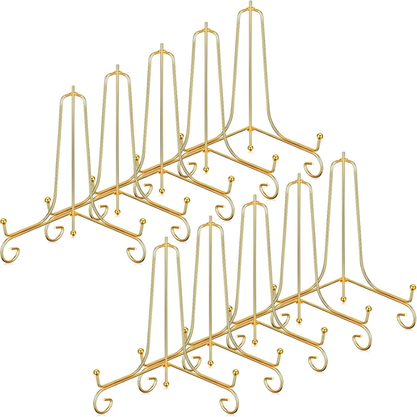 10 Pack 8 Inch Iron Plate Stands for Display, Plate Holder Display Stand, Gold Easel Stands for Photo, Picture Frame, Decorative Plate, Dish, Book and Tabletop Art (Gold, 8 Inch)