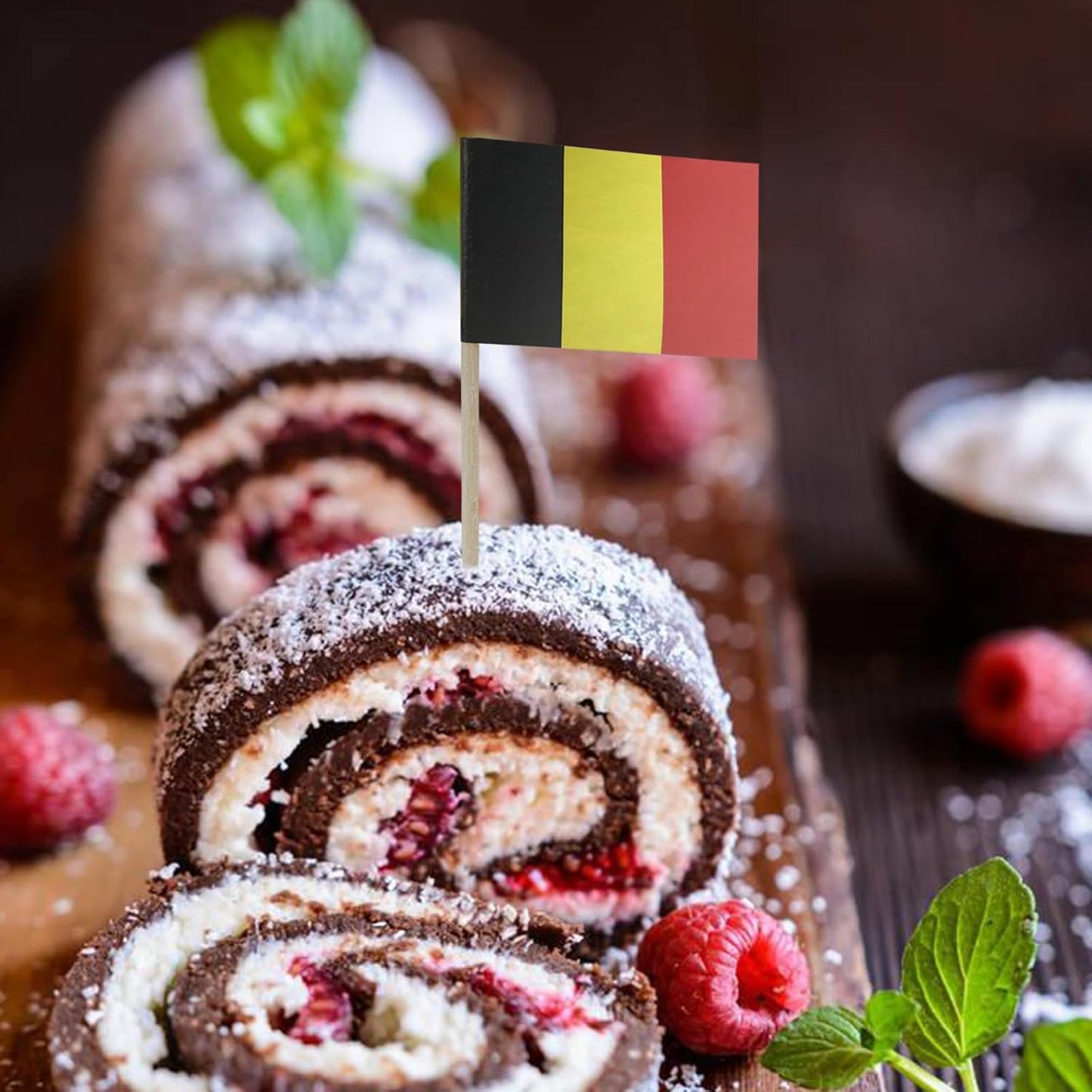 100PCS Belgium Flag Belgian Small Toothpick Flag Decor Mini Cupcake Toppers Cocktail Food Flags Decorations Cocktail Picks