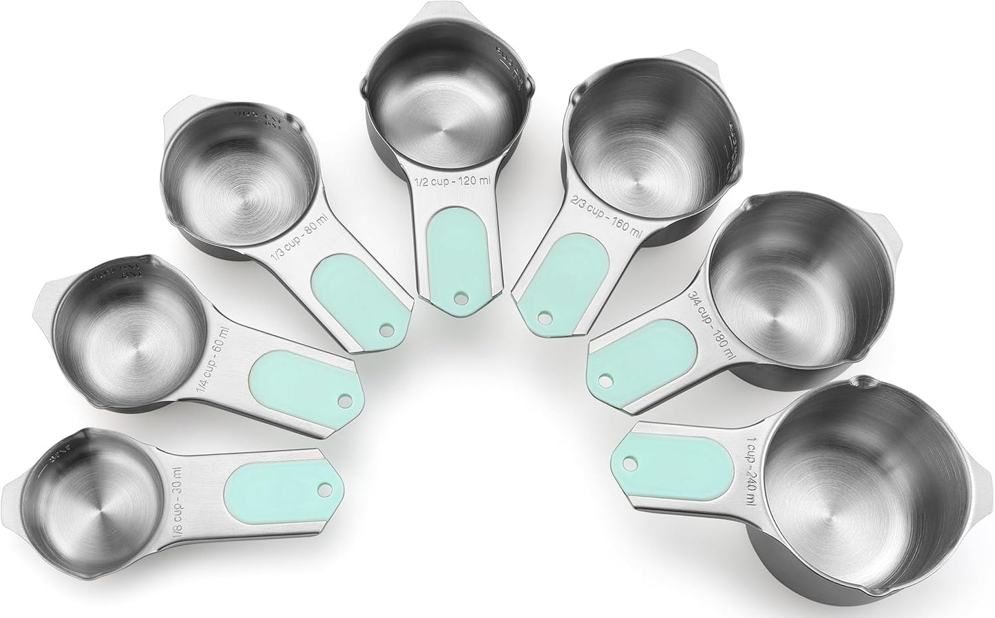 Spring Chef Magnetic Stainless Steel Measuring Cups, Patented, Kitchen Tools with Easy to Read Markings for Measuring Dry or Liquid Ingredients, Set of 7, Mint