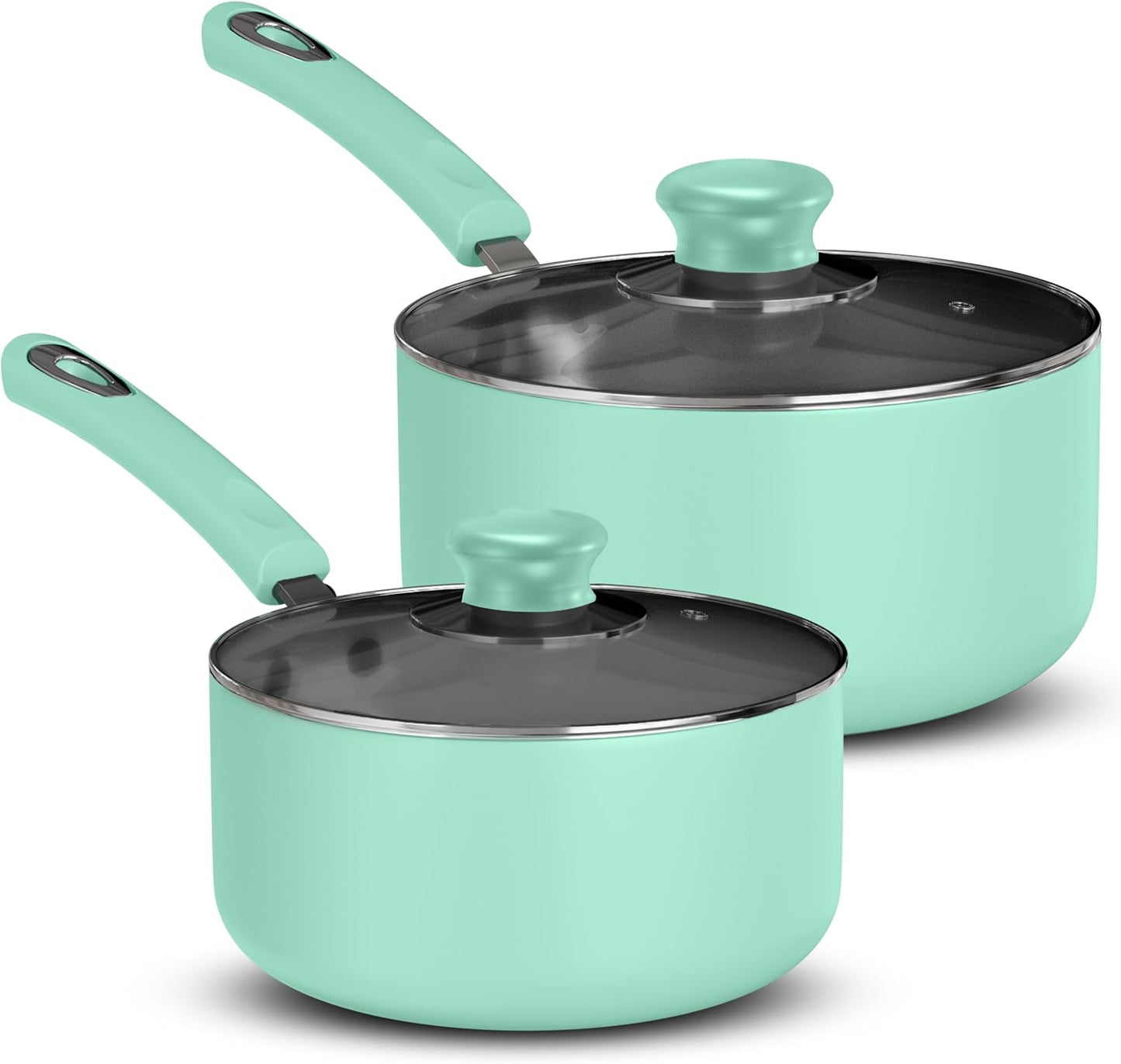 Utopia Kitchen Nonstick Stock Pot Saucepan Set with Lids, 1 Quart and 2 Quarts Multipurpose Stock Pots Set for Home, Kitchen or Restaurant, Green & Black