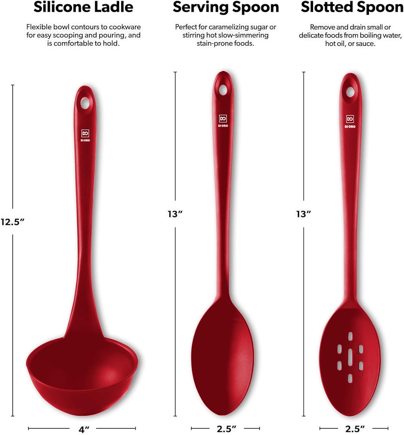 DI ORO Seamless Series 3-Piece Spoon/Ladle Set (RED)