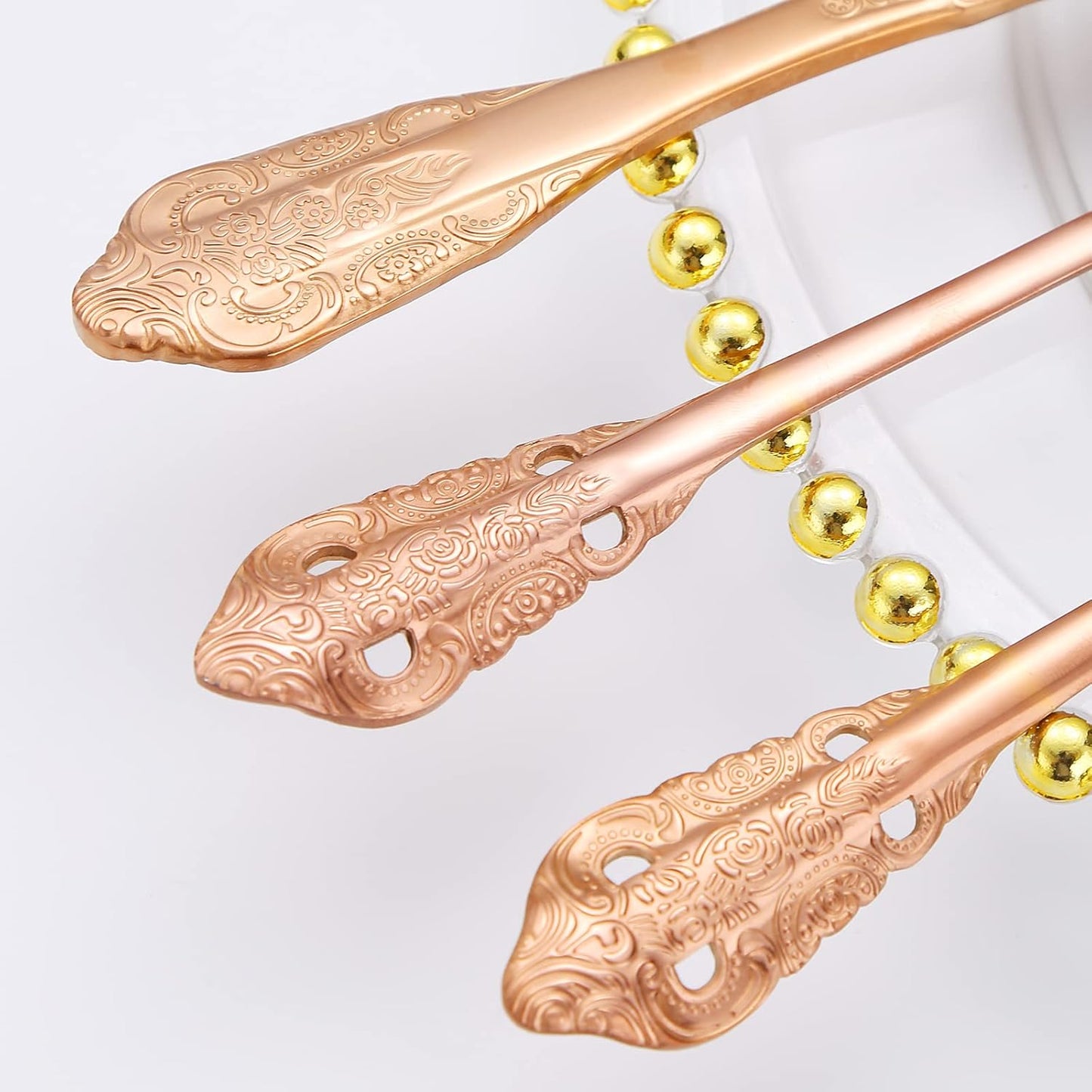 Royal Silverware Set for 8 Copper/Rose Gold Stainless Steel Flatware Retro Cutlery Vintage Eating Utensils Carved Design for Home Kitchen Restaurant Parties