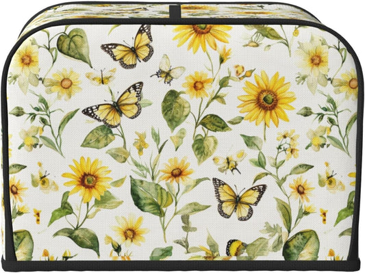 Toaster Cover 4 Slice Watercolor Sunflower Butterfly Kitchen Small Appliance Covers with Pockets Dust and Fingerprint Protection