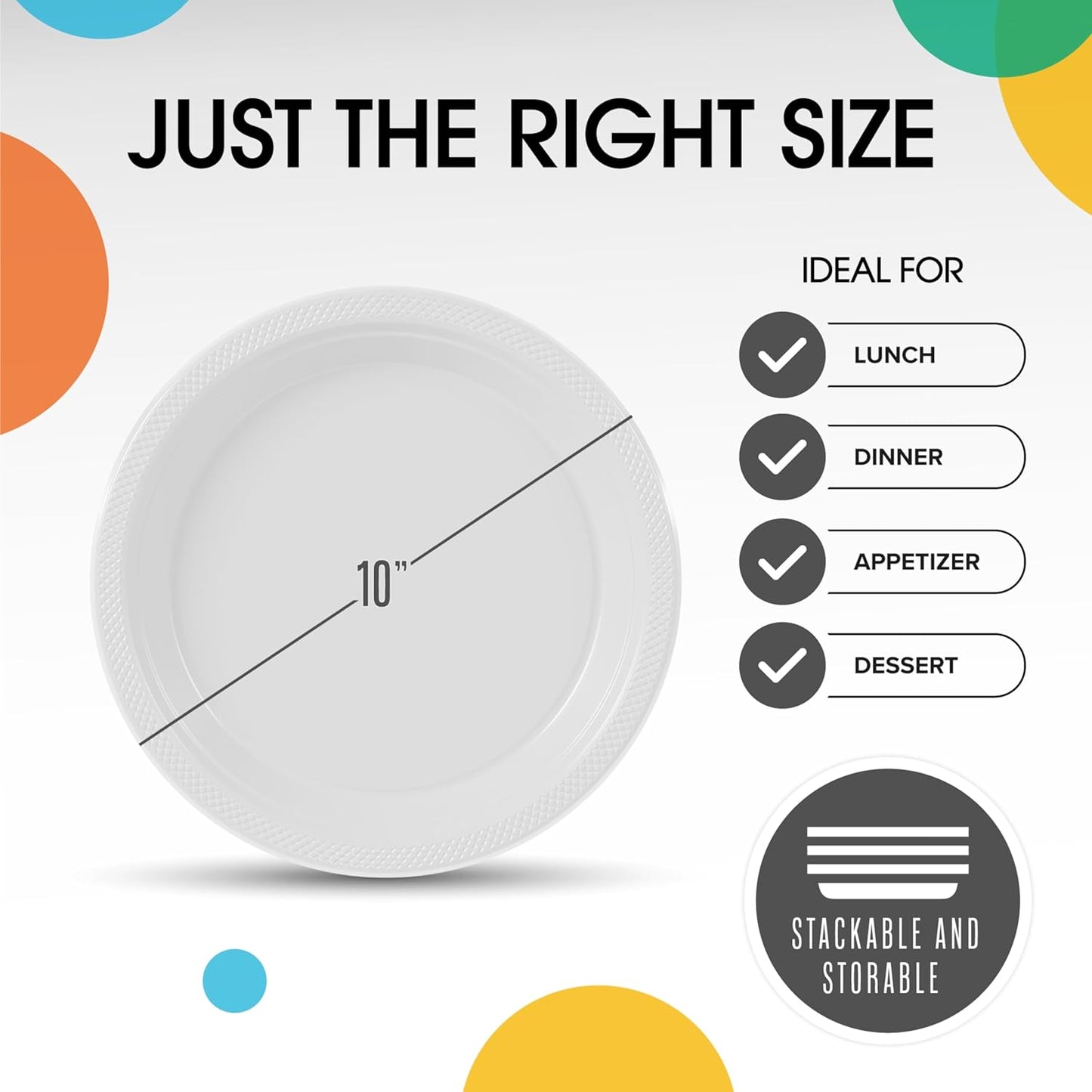 Exquisite Party Solids White Plastic Plates For Party Supplies 10" White Disposable Plates Heavy Duty 50 Pcs Plastic Dinnerware Sets Heavy Duty 350 GSM Disposable Dinnerware Set