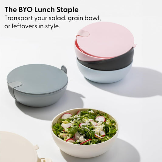 W&P Porter Plastic Bowl Lunch Container w/ Protective Non-slip Exterior, Slate 1 Liter | Lid & Snap-tight Silicone Strap | Food Storage, Bento Box, Meal Prep | BPA-Free Plastic