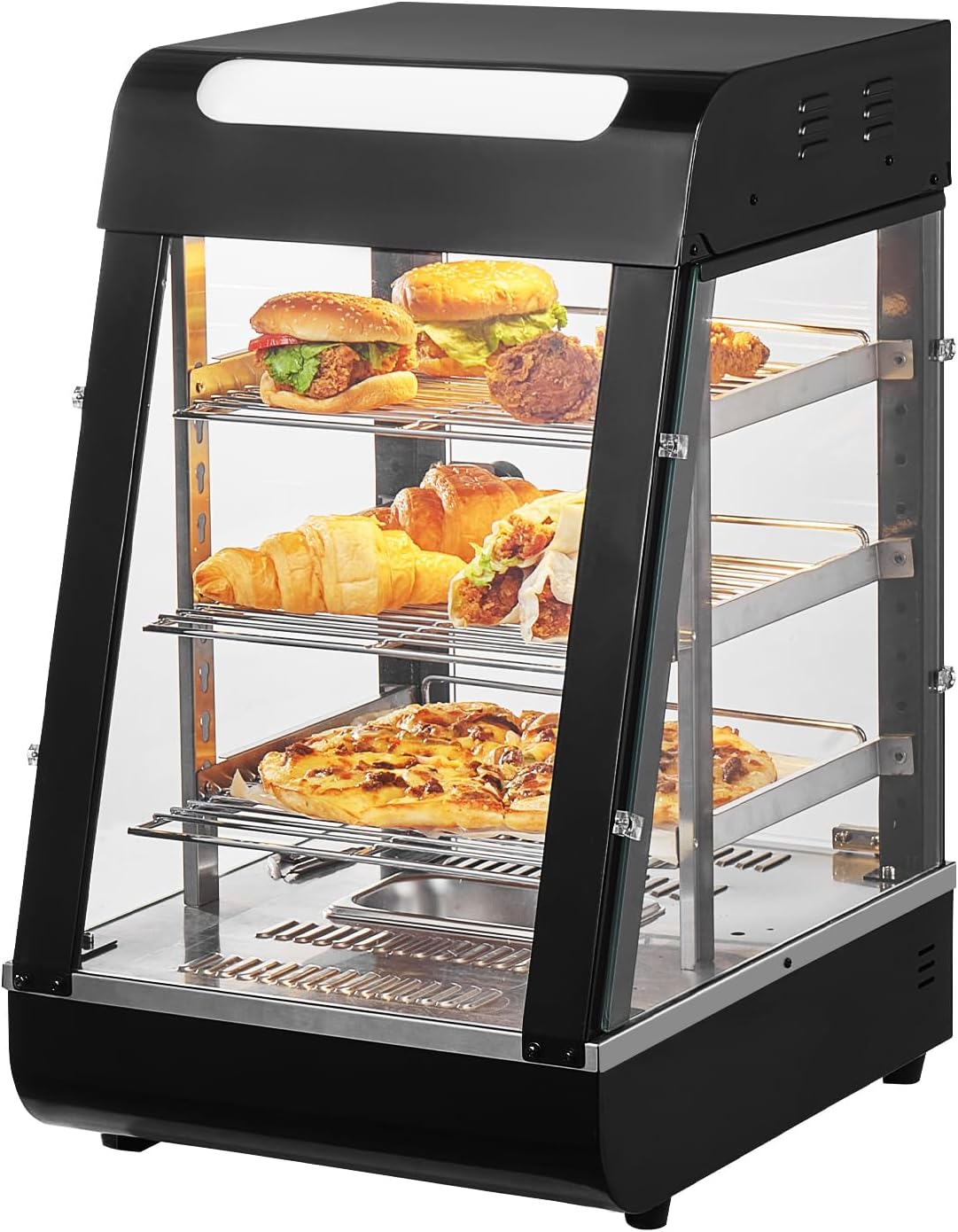 VEVOR 3-Tier Commercial Food Warmer Display, 1000W Food Display Warmer with Light, Adjustable Shelf and Temperature Display, 86℉~185℉ Steam Heating, 57L for Hamburger, Pizza, Bread, Fried Chicken