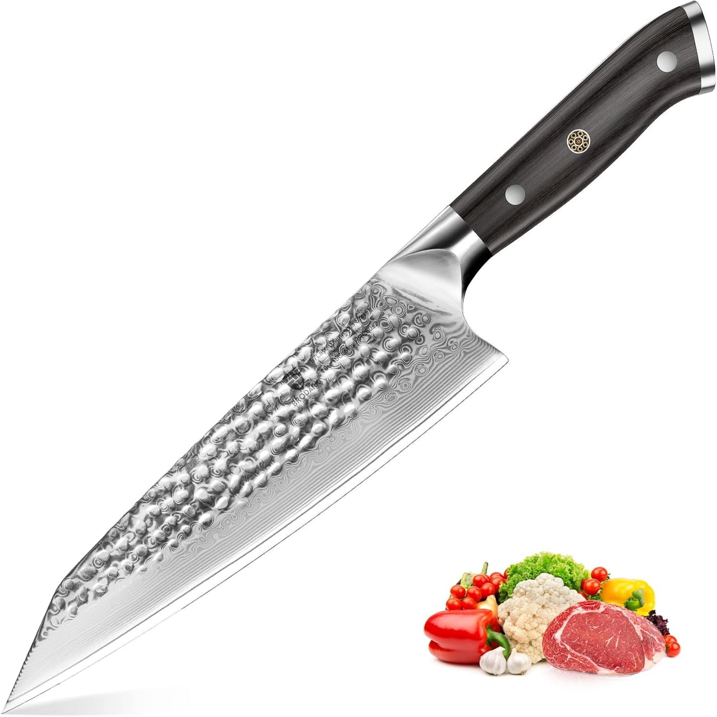 BRODARK Japanese Chef Knife, Damascus Chef Knife 8 inch with Japanese VG-10 Steel Core, Ultra-Sharp Professional Kitchen Knife, Handcrafted with Ebony Wood Handle, Holiday Gifts