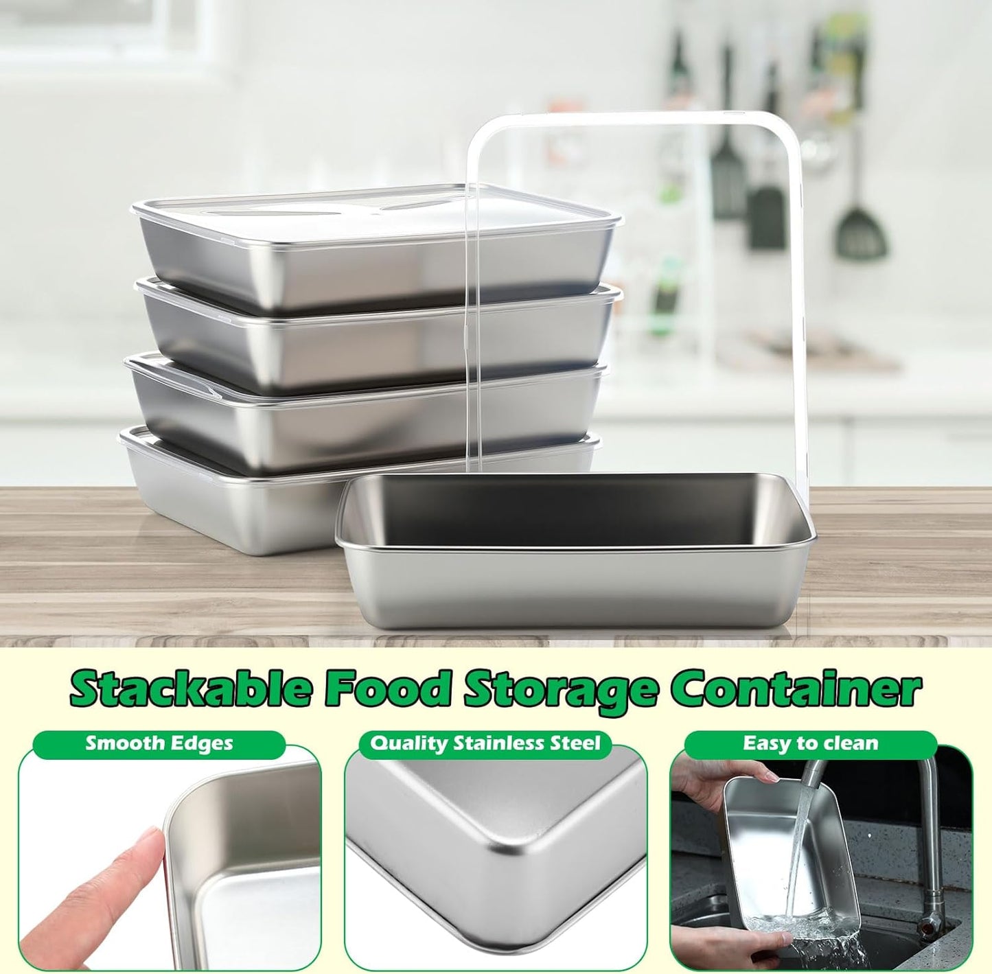 12 Pcs Stainless Steel Food Storage Containers with Lids, 71 Oz Metal Freezer Containers, Lightweight Stackable Easy Open Reusable Meal Prep Box for Kitchen Picnic Oven Dishwasher Safe