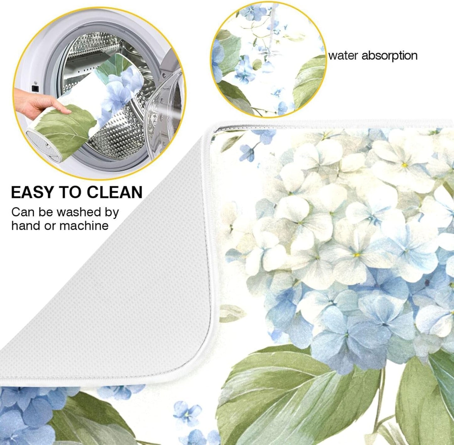 Watercolor Hydrangeas Dish Drying Mat Super Absorbent Drying Mat 16x18 inch Large Dish Drying Mats for Kitchen Counter Dish Drying Pads Kitchen Drying Matt for Countertop