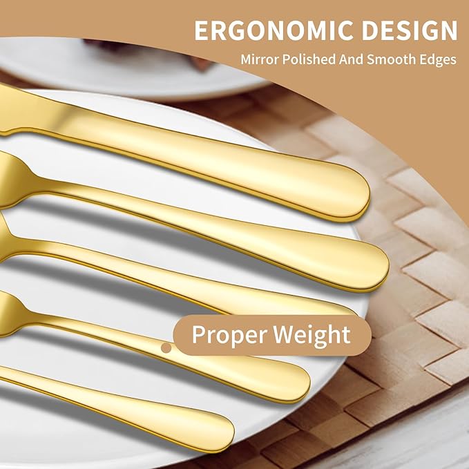 20-Piece Gold Silverware Set, ENLOY Flatware Cutlery Set Stainless Steel Utensils Service for 4, Heavy Duty Gift and Dishwasher Safe, Mirror Polished Dinner Knife, Fork, Spoon for Restaurant