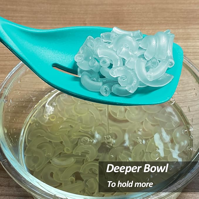 2 Pack Large Silicone Cooking Spoons set, Non-Stick Slotted/Solid Spoon set with Deep Bolw& Measurement Mark for Mixing, Serving, Draining, Scooping, Scraping, Heat Resistant Kitchen Utensils,Teal