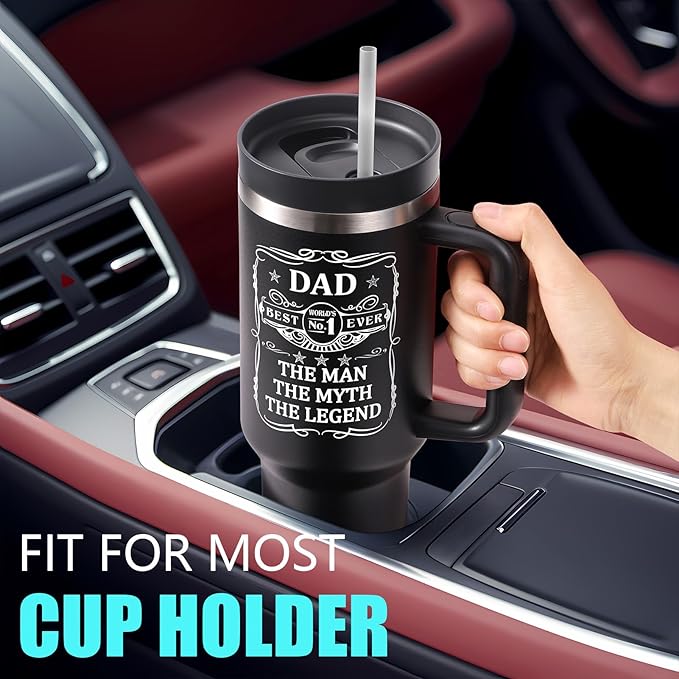 Dad Gifts, Christmas Gifts for Dad from Daughter Son, 40 OZ Tumbler with Handle Gift for Father, Men, Father in Law, Husband, Best Ever Cupholder Friendly Unique Birthday Gift Insulated Cup from Wife
