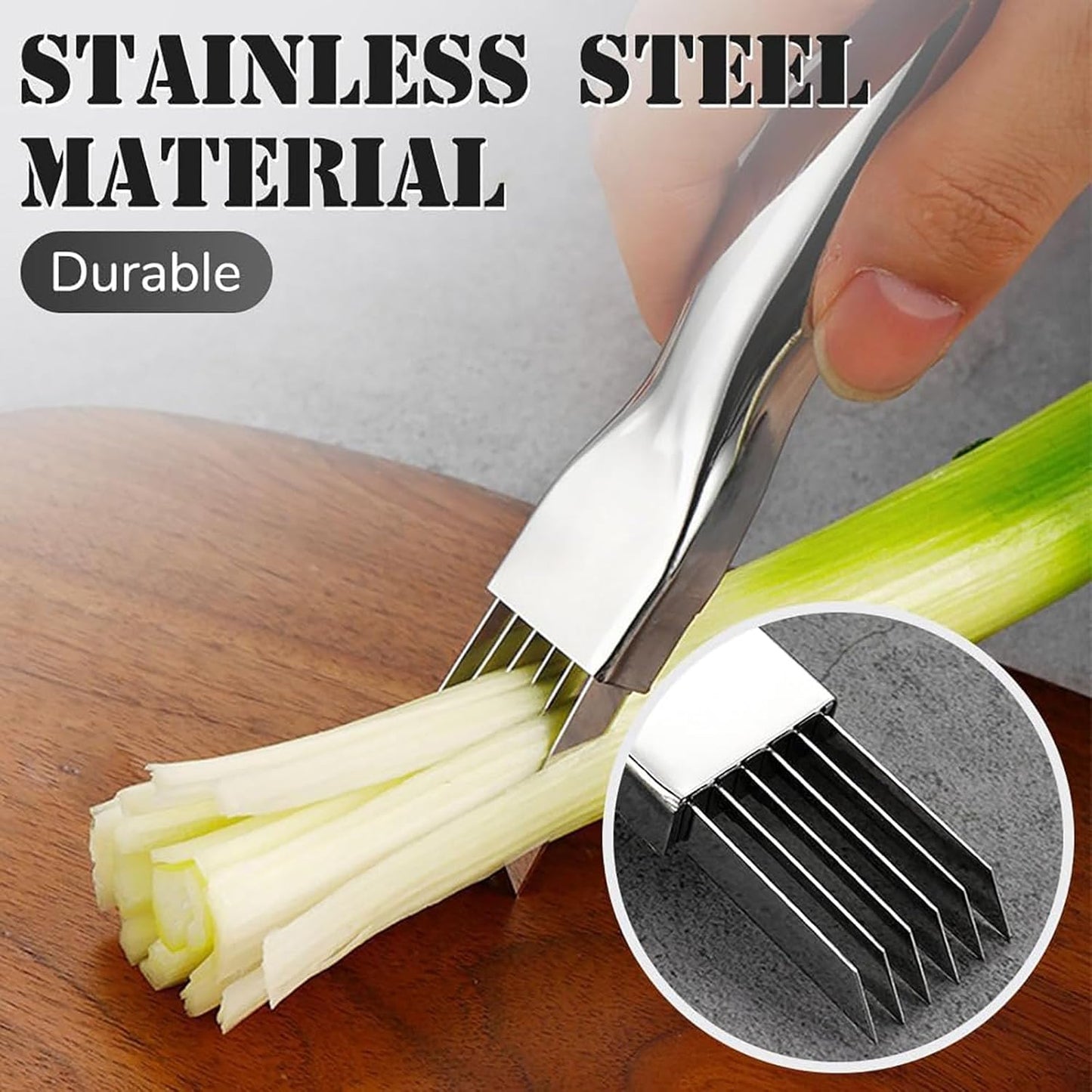 Shred Silk The Knife, 2025 Upgrade Green Onion Cutter Stainless Steel Chopped Kitchen Slicing Tool Cutter for Vegetables Onion Garlic, Multifunctional Kitchen Food Vegetable Cutter (4Pack)