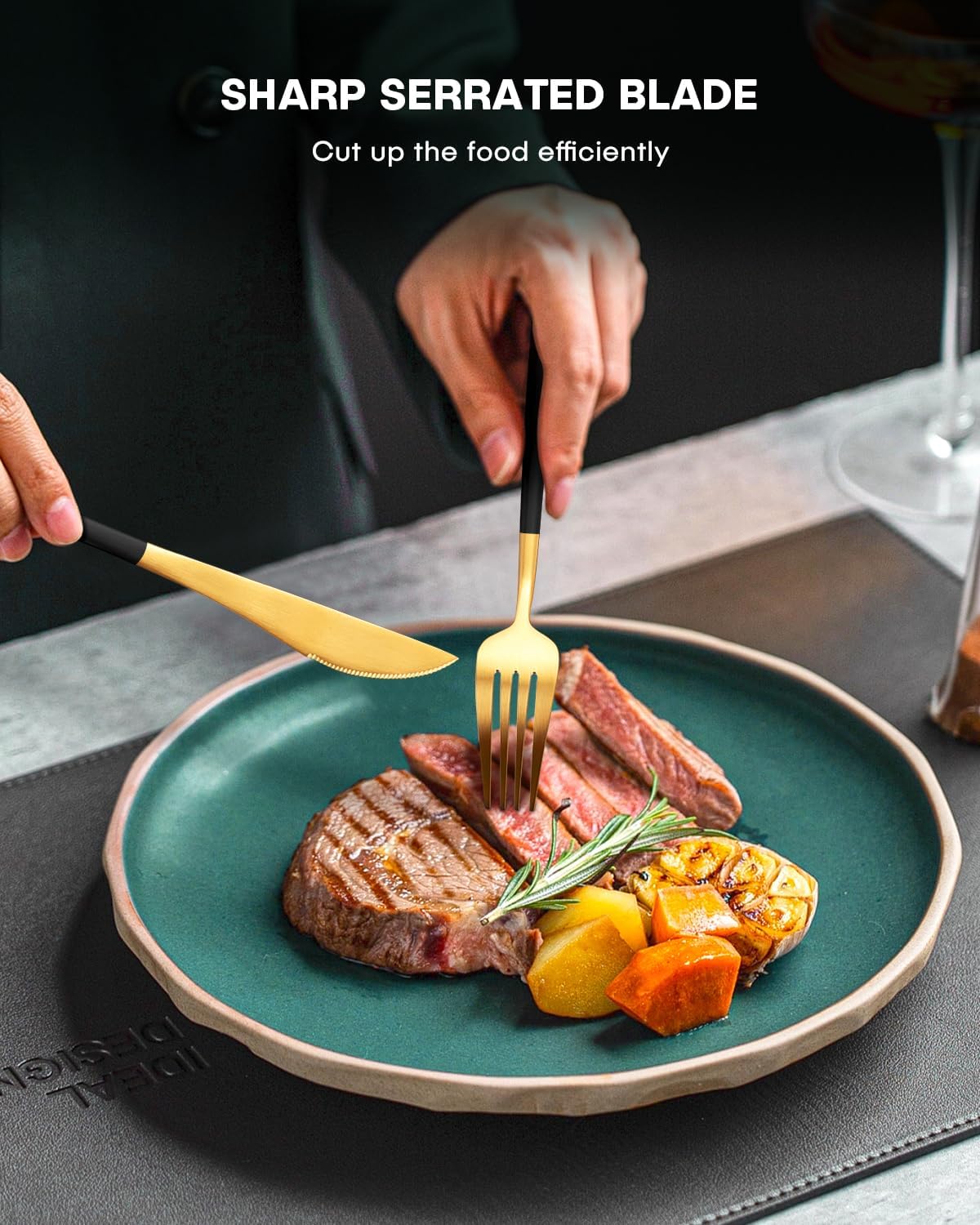 EUIRIO 20-Piece Matte Black Gold Silverware Set, Modern Flatware Set for 4, Premium Stainless Steel Cutlery Set with Forks Spoons and Knives, Heavy Duty Utensil Sets, Dishwasher Safe