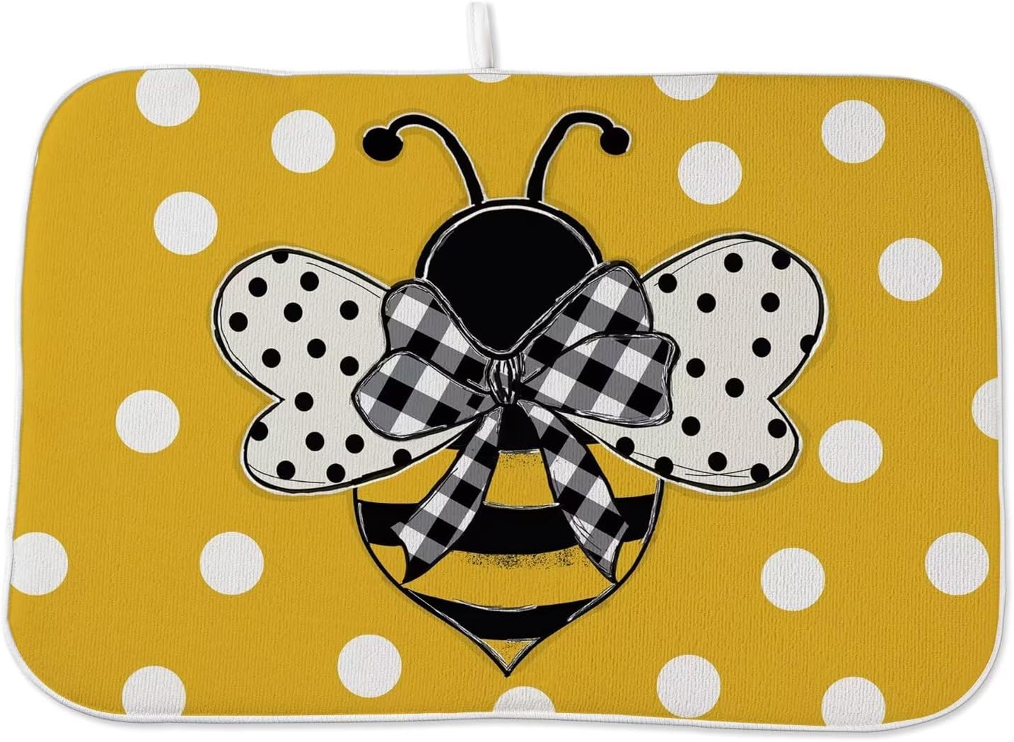 Summer Dish Drying Mat 18 x 24 inch Yellow Bumble bee Polka Dots Decorative Drying Mats Microfiber Absorbent Dish Washable Draining Mat for Kitchen Counter Decor