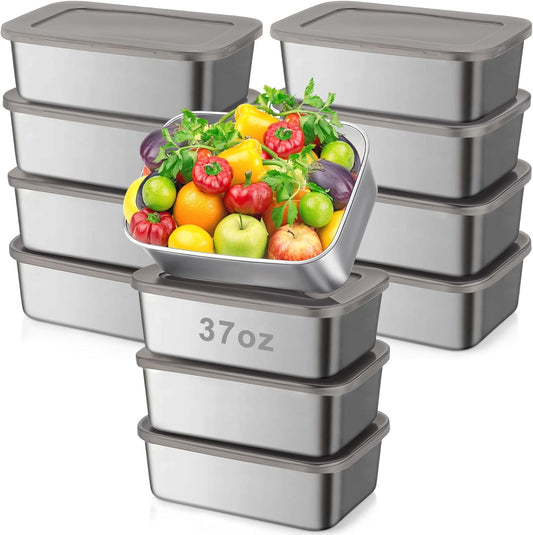 12 Pcs Stainless Steel Food Storage Containers with Lids, 37 oz Metal Lunch Bento Box, Lightweight Stackable Easy Open Meal Prep Container for Kitchen Picnic, Freezer & Dishwasher Safe