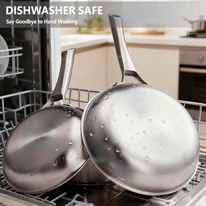 Bonnlo 11 Pieces Cookware Set, 3-Ply Stainless Steel Pots and Pans Set with Lids, Non-Toxic Kitchen Set, Oven & Dishwasher Safe, Induction Cooking Set, PFOA & PTFE Free (11 Pieces Set)