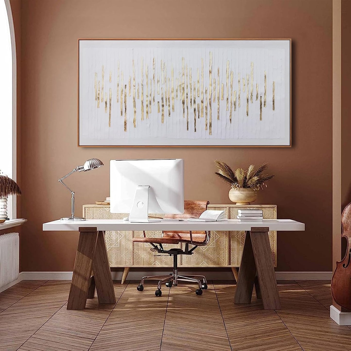 Wall Art Framed Ready To Hang Home Decor Artwork White Background Golden Decoration Golden Years Wall Art Prints Canvas Painting For Living Room Bedroom Office Decoration 24"X 48"