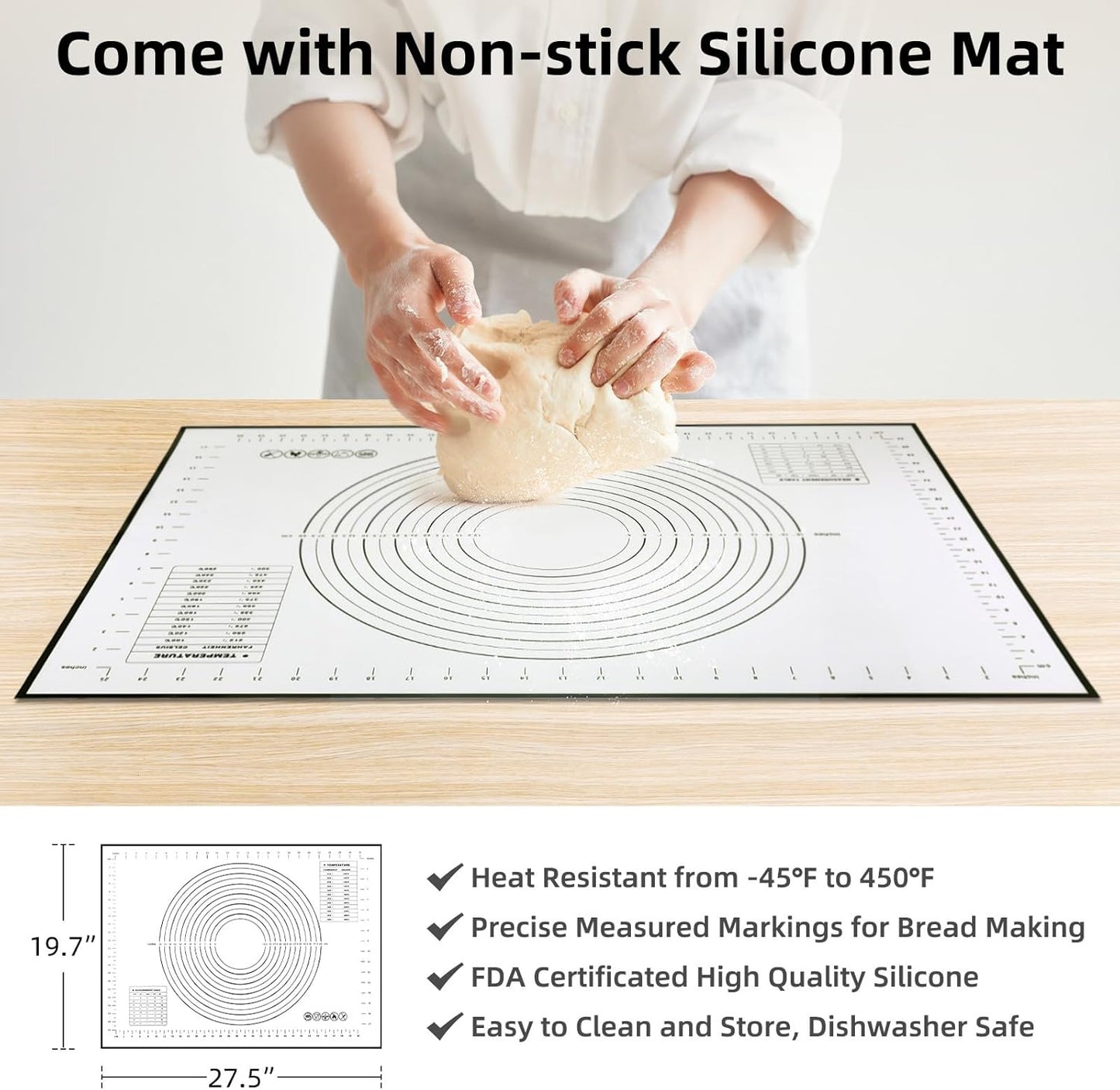 Davivy 5.5QT Cast Iron Dutch Oven with Silicone Baking Mat, 10" Round Bread Dutch Oven, Sourdough Bread Baking Pan, Enameled Cast Iron Bread Oven - Light Grey