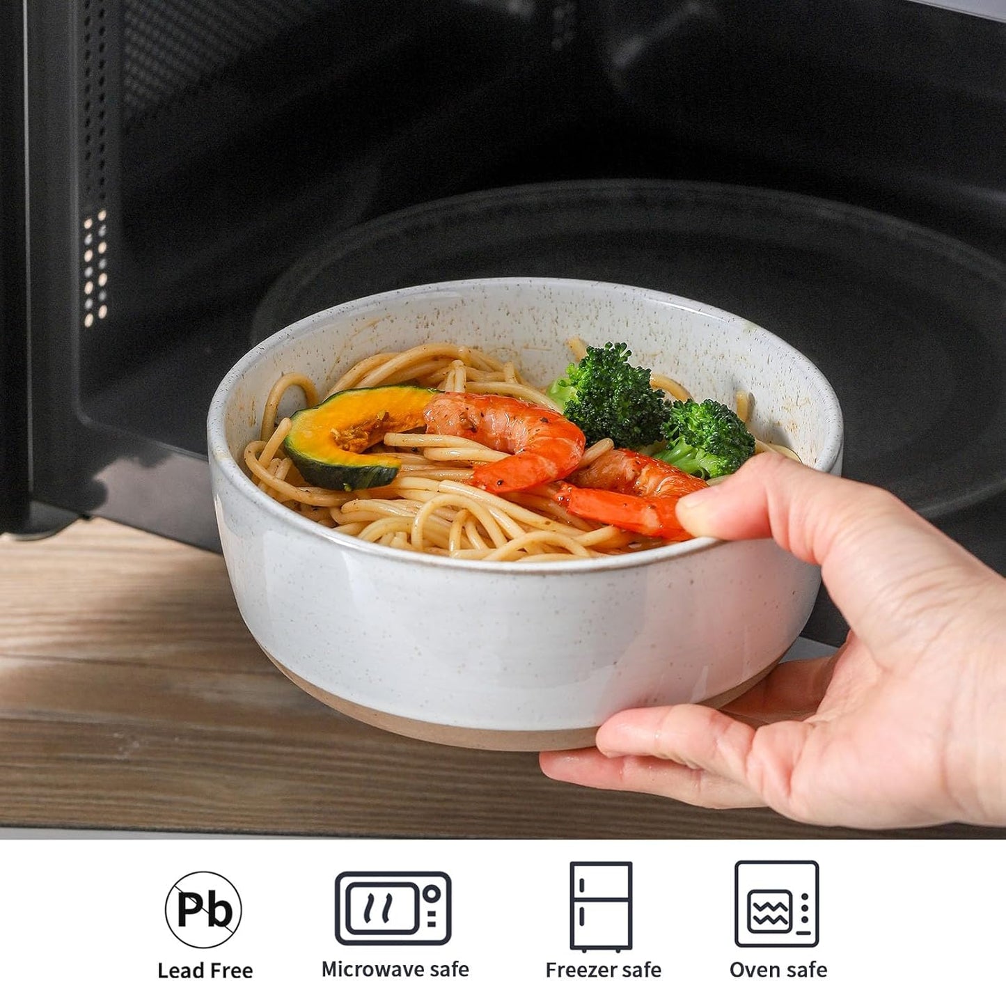 Hasense 30 OZ Cereal Bowls Set of 6, Stoneware Soup Bowls for Kitchen, 6 Inch Ceramic Bowls Microwave and Dishwasher Safe for Rice, Oatmeal, Noodle, Ramen, Salad, Fruit and Pasta, White