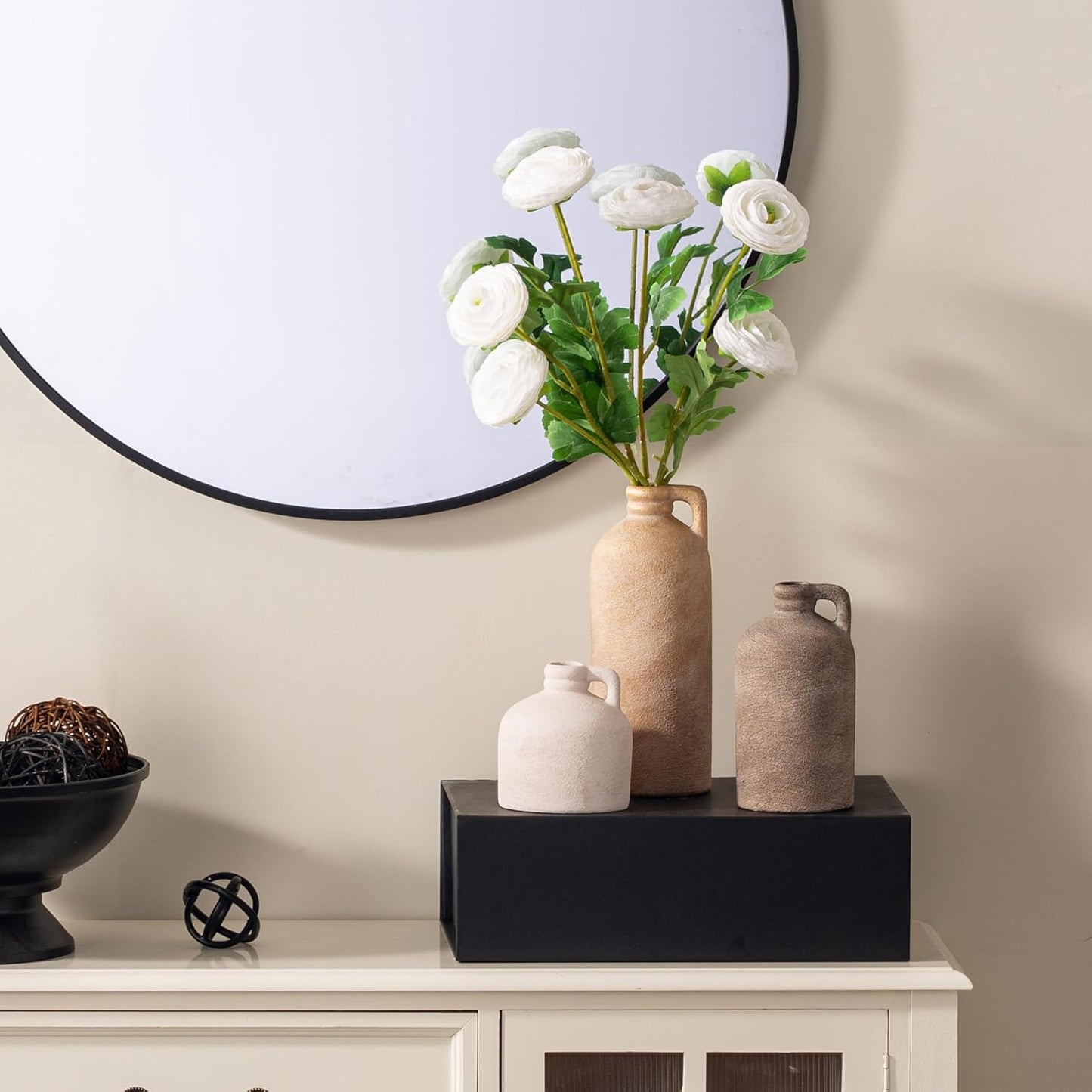 Ceramic Vase Home Table Decor - Flower Vase Set of 3 Living Room Kitchen Decorations Farmhouse Modern Rustic Vases Decorative Centerpiece for Shelf Bedroom Office Bathroom Dining Coffee Desk