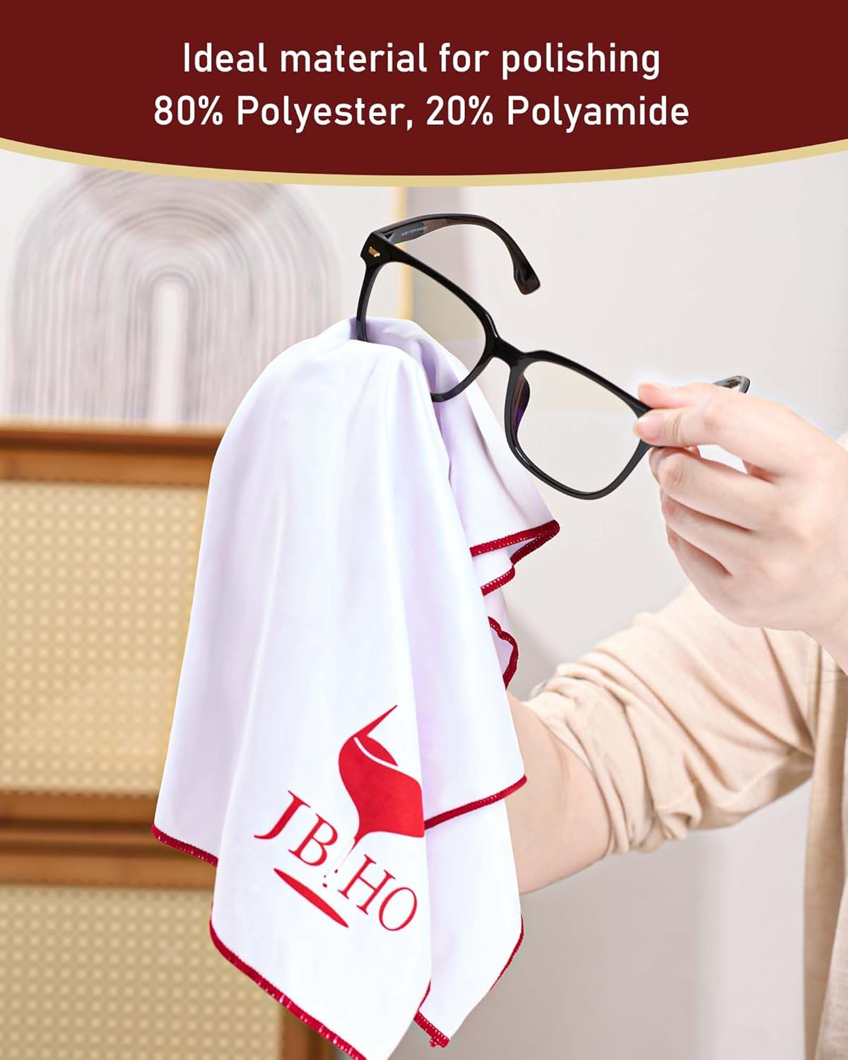 JBHO Polishing Cloth, Wine Glasses Polishing Cloths,No Lint, No Water Spots, No Fingerprints, Microfiber Cleaning Cloth for Glassware, Glasses, Sunglasses, Phone Screens, Watch, Jewelry, Metal, Window