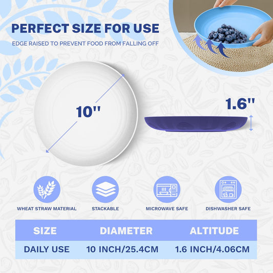 Homienly Deep Dinner Plates Wheat Straw Plates Unbreakable Plate Set 10 Inch Alternative to Plastic Plates Lightweight Dishwasher Safe Plate for Salad, Deesert, Dinner Set of 4 - Island Color