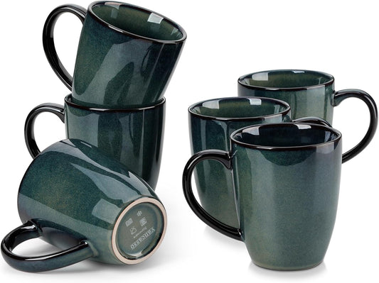 vancasso STARRY Ceramic Coffee Mug Set of 6, 12 Oz Tea Cups with Handle for Latte, Tea, Cappuccino, Milk, Cocoa, Microwave&Dishwasher Safe, Green