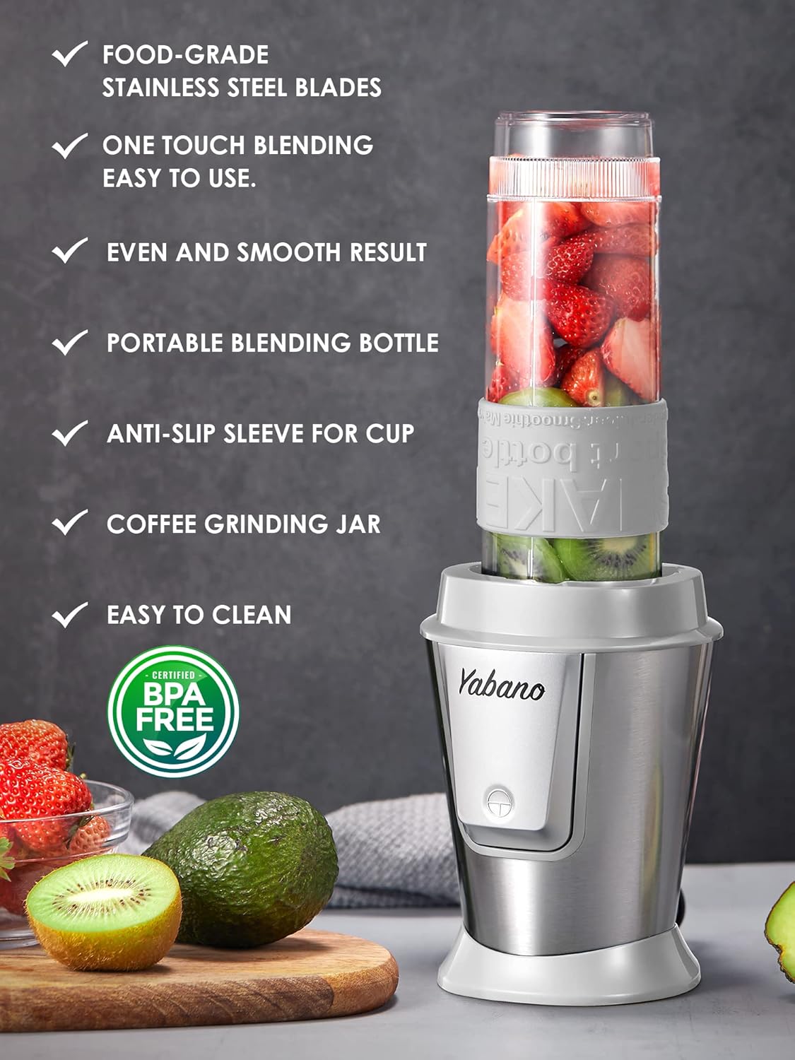 Personal Blender, Electric Shake Bottle with 2 x 20oz Travel Bottle and Coffee/Spices Jar, Portable Shaker Cups for Protein Shakes, 500W Single Serve Blender for Shakes and Smoothies, Sports(Grey)