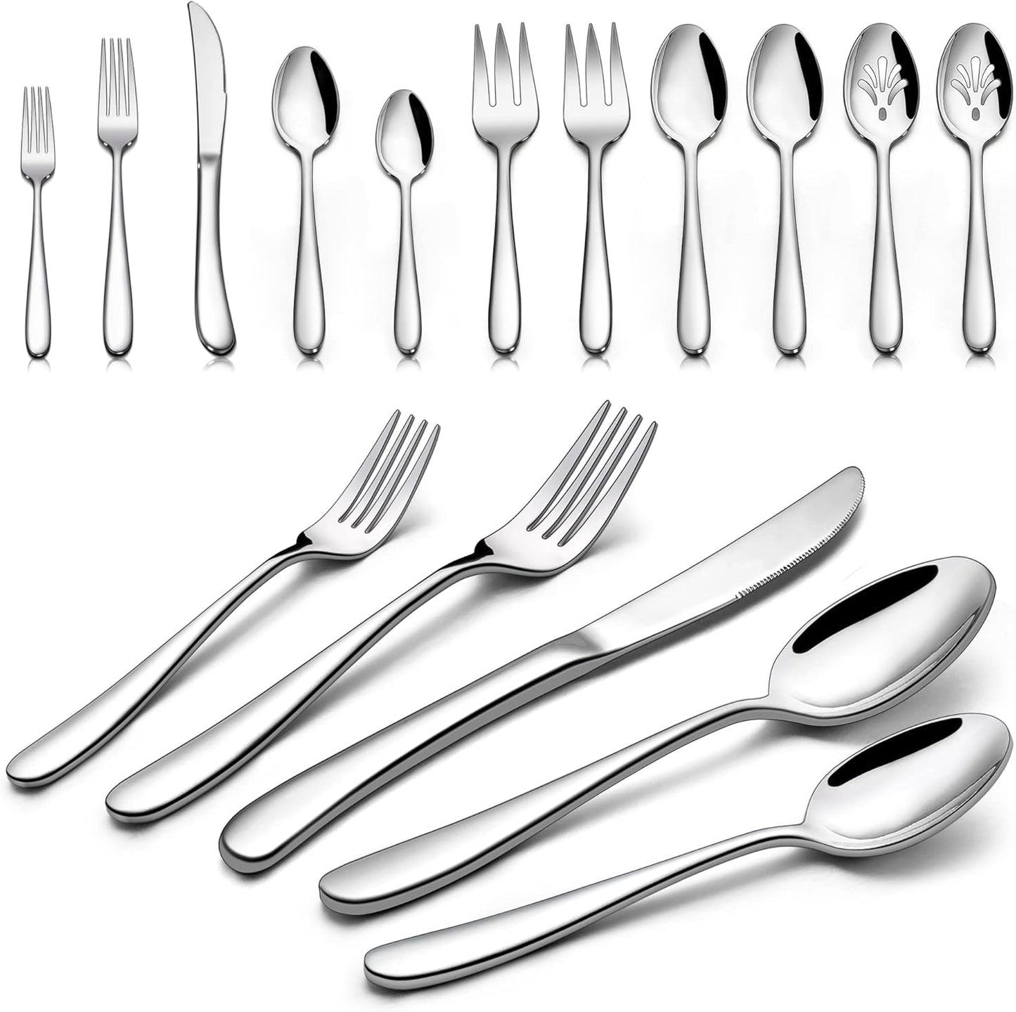 66-Piece Heavy Duty Silverware Set for 12, LIANYU Thick Flatware Set with Serving Utensils, Stainless Steel Cutlery Tableware Include Fork Knife Spoon, Mirror Finished, Dishwasher Safe